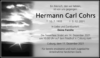 Traueranzeige von Hermann Carl Cohrs von Neue Presse Coburg