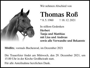 Traueranzeige von Thomas Roß von Neue Presse Coburg