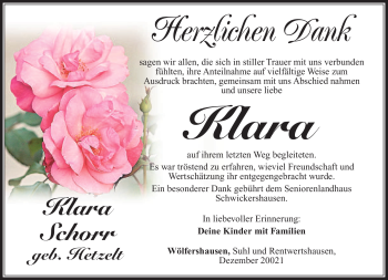 Traueranzeige von Klara Schorr von Südthüringer Presse