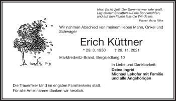 Traueranzeige von Erich Küttner von Frankenpost