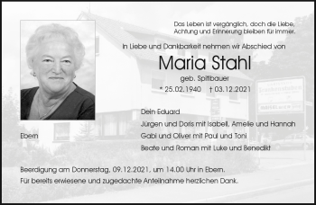 Traueranzeige von Maria Stahl von Neue Presse Coburg