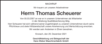 Traueranzeige von Thomas Scheuerer von Neue Presse Coburg