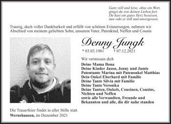 Traueranzeige von Denny Jungk von Südthüringer Presse