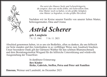 Traueranzeige von Astrid Scherer von Südthüringer Presse