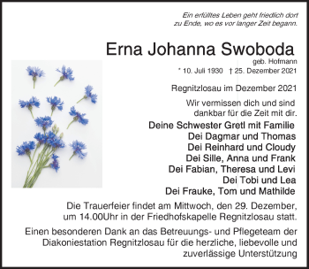 Traueranzeige von Erna Johanna Swoboda von Frankenpost