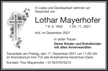 Traueranzeige von Lothar Mayerhofer von Frankenpost