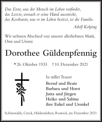 Traueranzeige von Dorothee Gülenpfennig von Südthüringer Presse