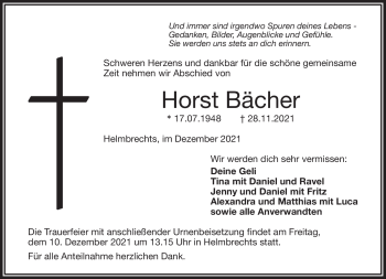 Traueranzeige von Horst Bächer von Frankenpost