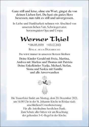 Traueranzeige von Werner Thiel von Frankenpost
