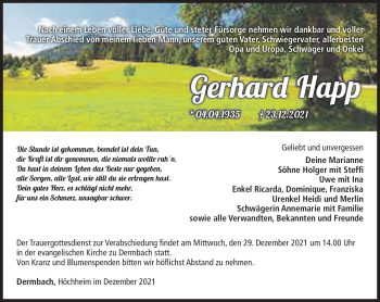 Traueranzeige von Gerhard Happ von Südthüringer Presse