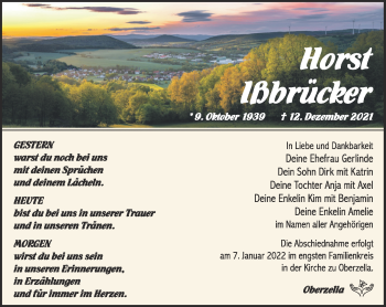 Traueranzeige von Horst Ißbrücker von Südthüringer Presse