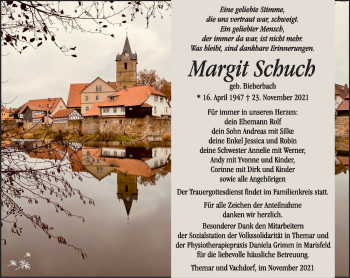 Traueranzeige von Margit Schuch von Südthüringer Presse