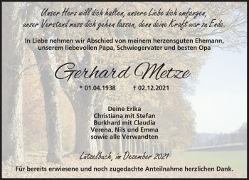 Traueranzeige von Gerhard Metze von Neue Presse Coburg