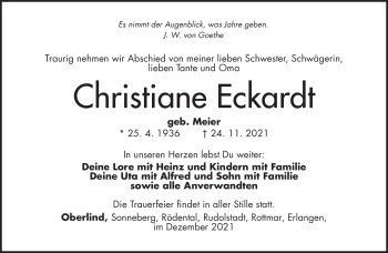 Traueranzeige von Christiane Eckardt von Südthüringer Presse