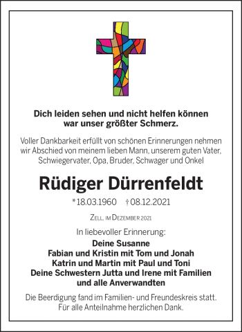 Traueranzeige von Rüdiger Dürrenfeldt von Frankenpost