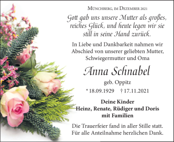Traueranzeige von Anna Schnabel von Frankenpost
