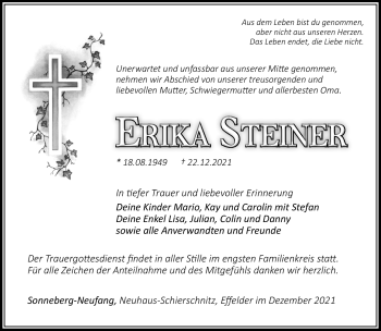 Traueranzeige von Erika Steiner von Südthüringer Presse
