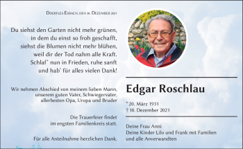 Traueranzeige von Edgar Roschlau von Neue Presse Coburg
