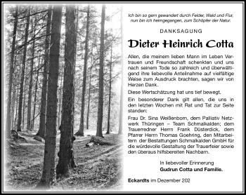 Traueranzeige von Dieter Heinrich Cotta von Südthüringer Presse