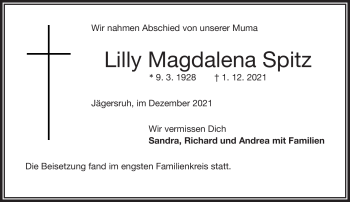 Traueranzeige von Lilly Magdalena Spitz von Frankenpost