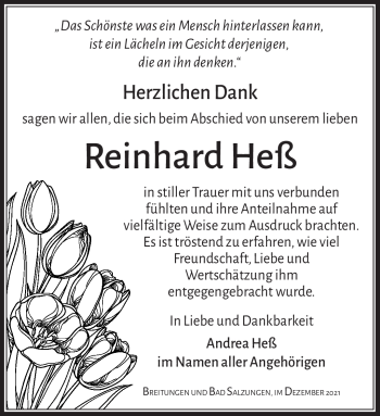Traueranzeige von Reinhard Heß von Südthüringer Presse