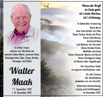 Traueranzeige von Walter Maak von Südthüringer Presse