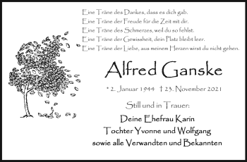 Traueranzeige von Alfred Ganske von Frankenpost