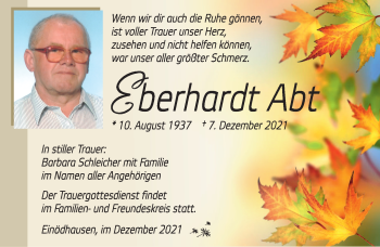 Traueranzeige von Eberhardt Abt von Südthüringer Presse