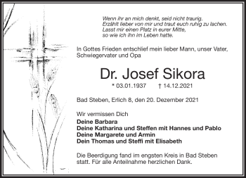 Traueranzeige von Josef Sikora von Frankenpost