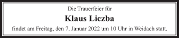 Traueranzeige von Klaus Liczba von Neue Presse Coburg
