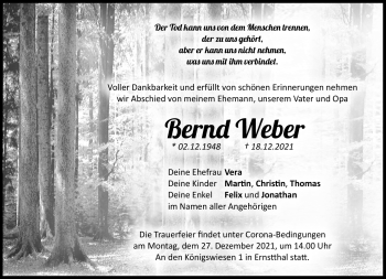 Traueranzeige von Bernd Weber von Südthüringer Presse