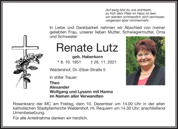 Traueranzeige von Renate Lutz von Frankenpost