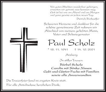 Traueranzeige von Paul Scholz von Frankenpost