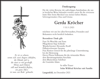 Traueranzeige von Gerda Kröcher von Südthüringer Presse