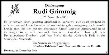 Traueranzeige von Rudi Grimmig von Südthüringer Presse