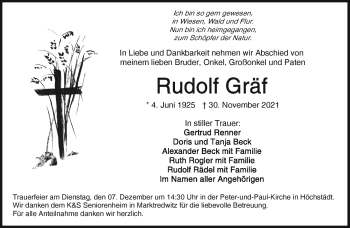 Traueranzeige von Rudolf Gräf von Frankenpost