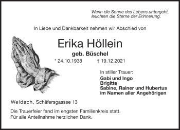 Traueranzeige von Erika Höllein von Neue Presse Coburg
