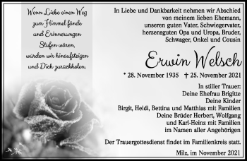 Traueranzeige von Erwin Welsch von Südthüringer Presse