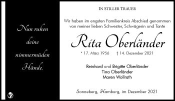 Traueranzeige von Rita Oberländer von Südthüringer Presse