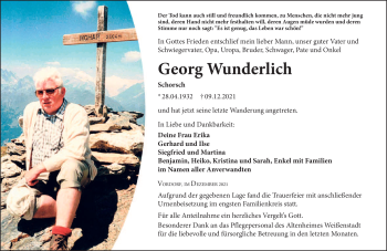 Traueranzeige von Georg Wunderlich von Frankenpost