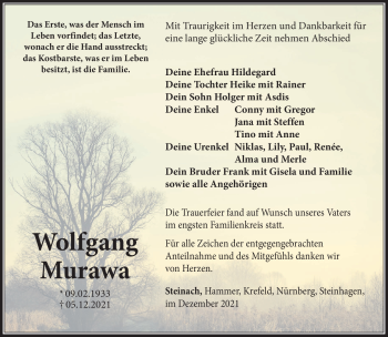 Traueranzeige von Wolfgang Murawa von Südthüringer Presse