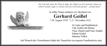 Traueranzeige von Gerhard Geißel von Frankenpost