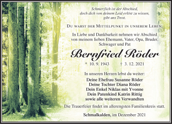 Traueranzeige von Bernfried Röder von Südthüringer Presse