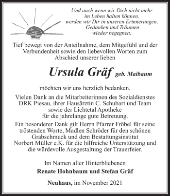 Traueranzeige von Ursula Gräf von Südthüringer Presse