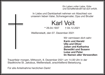 Traueranzeige von Karl Voit von Frankenpost