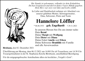 Traueranzeige von Hannelore Löffler von Neue Presse Coburg