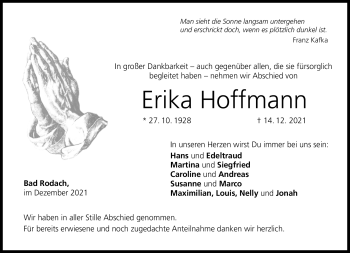 Traueranzeige von Erika Hoffmann von Neue Presse Coburg