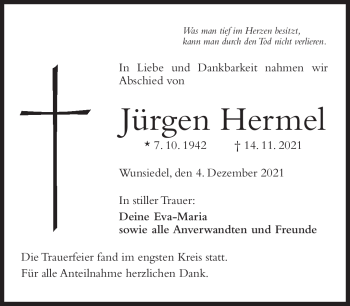Traueranzeige von Jürgen Hermel von Frankenpost
