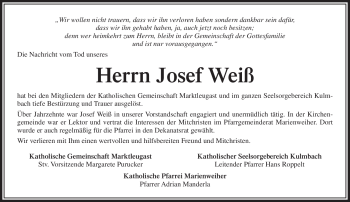 Traueranzeige von Josef Weiß von Frankenpost