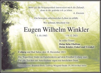 Traueranzeige von Eugen Winkler von Neue Presse Coburg